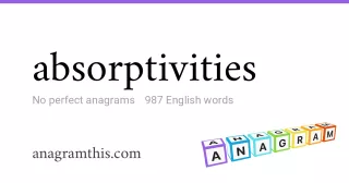 absorptivities - 987 English anagrams